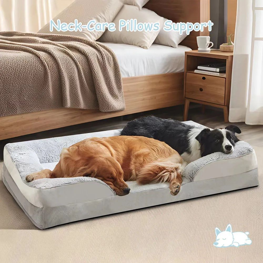 High Quality Orthopedic Memory Foam Dog Sofa Bed with Waterproof Liner & Non-Slip Base