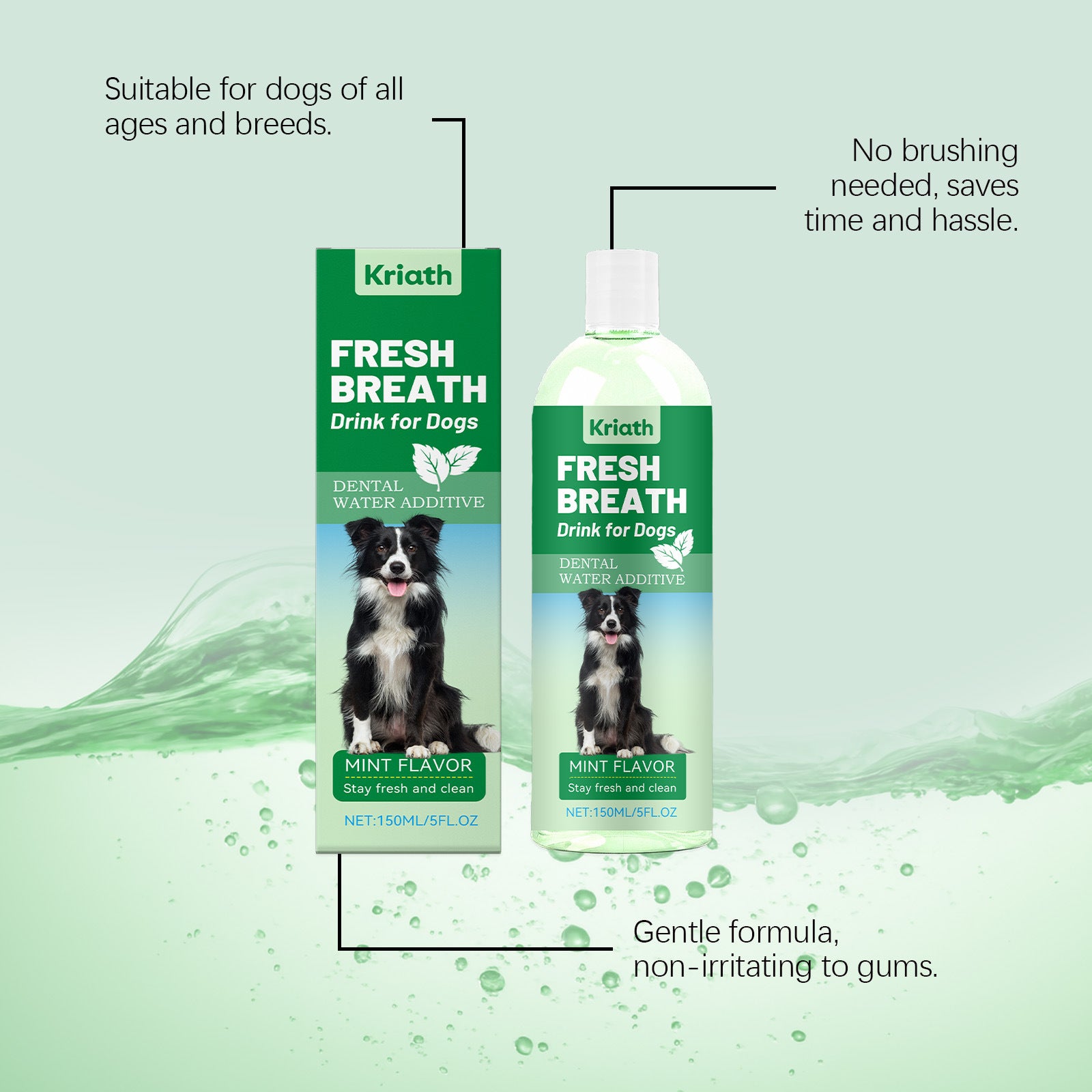 Fresh Breath Dental Water Additive for Dogs – Mint Flavor (150ml)