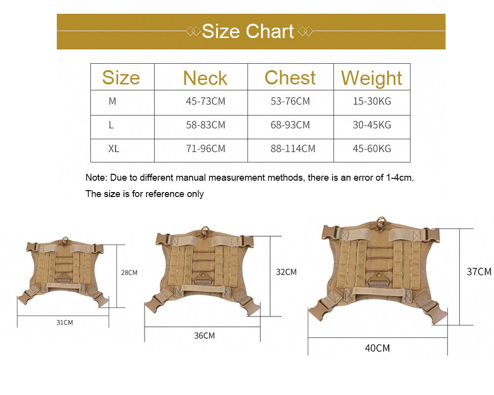 Durable Tactical Dog Vest – Adjustable K9 Harness with Chest Strap