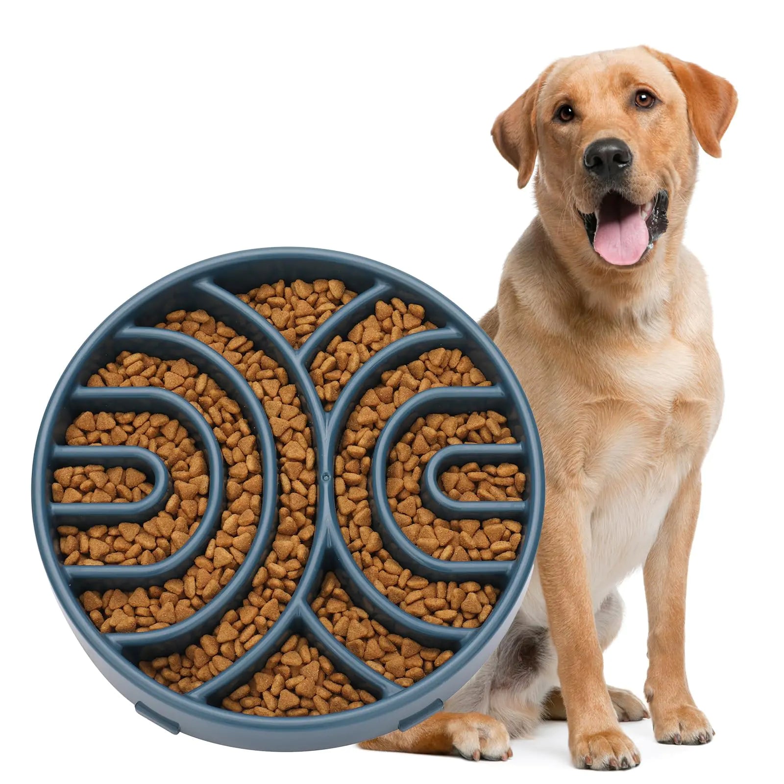 WHIPPY Interactive Slow Feeder Large Dog Bowl – Anti-Choking Maze Puzzle with Non-Slip Base (Dark Blue)