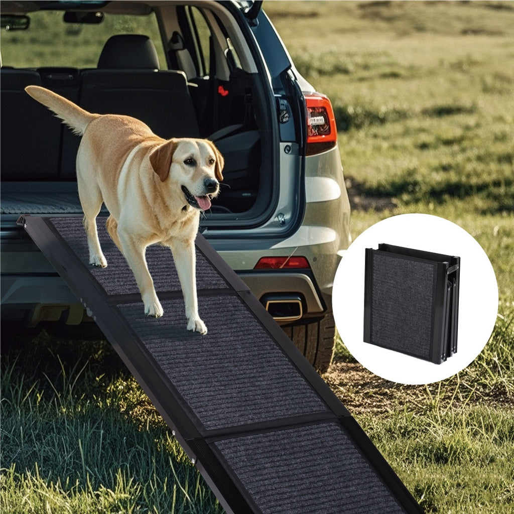 65″ Folding Dog Car Ramp – Lightweight Aluminum Ramp with Non-Slip Surface, Supports Up to 250 lbs