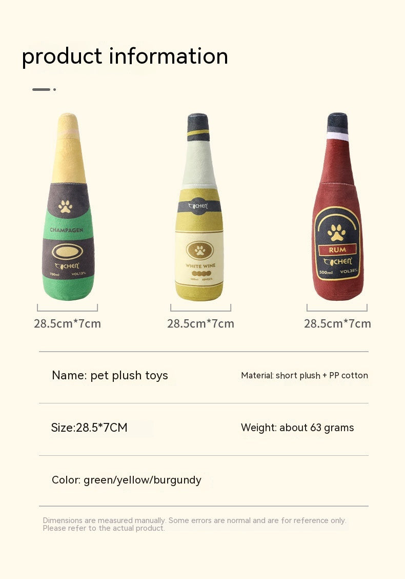 Champagne Bottle Plush Dog Toy – Soft Bite-Resistant Play Toy