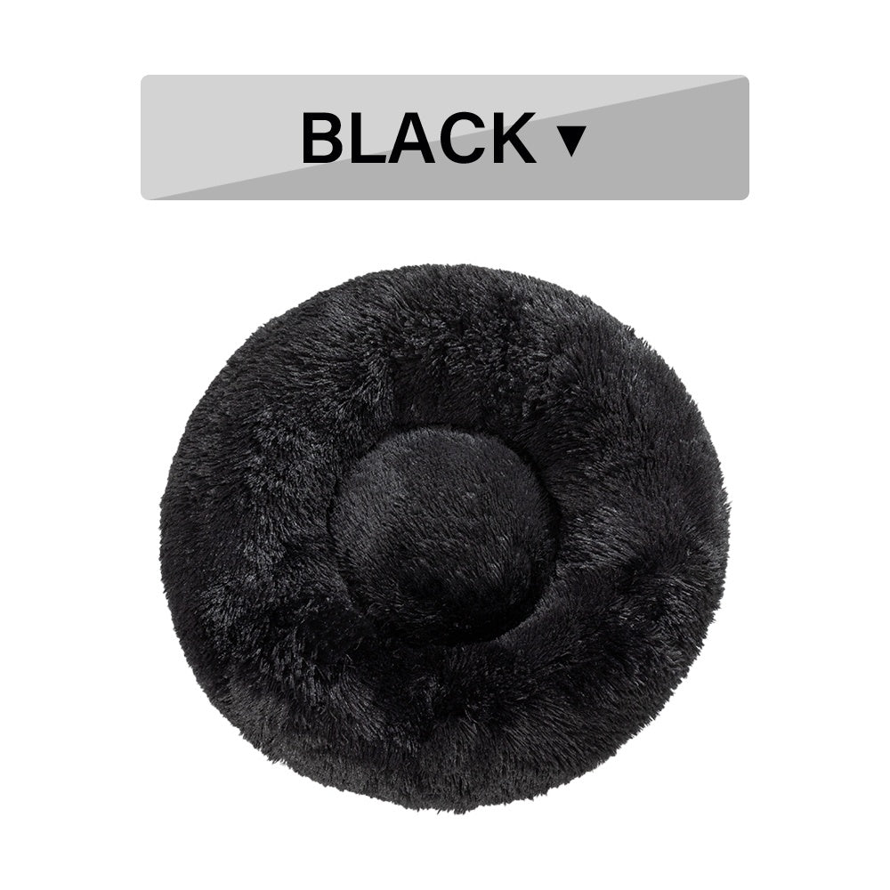 Fluffy Plush Donut Dog Bed – Soft Long Fur Washable Pet Sofa