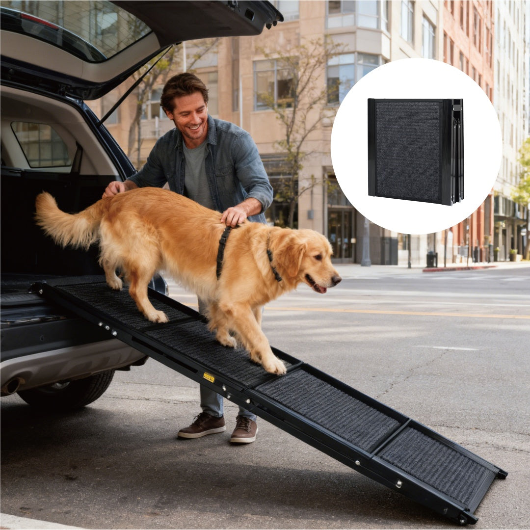 65″ Folding Dog Car Ramp – Lightweight Aluminum Ramp with Non-Slip Surface, Supports Up to 250 lbs