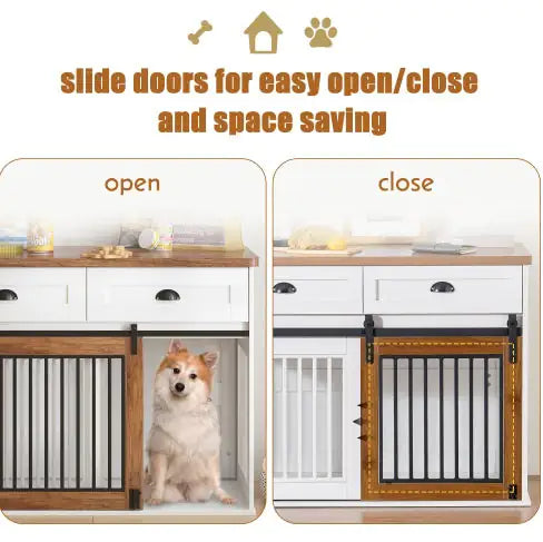 PawCraft™ Dual-Door Wooden Dog Crate & Side Cabinet