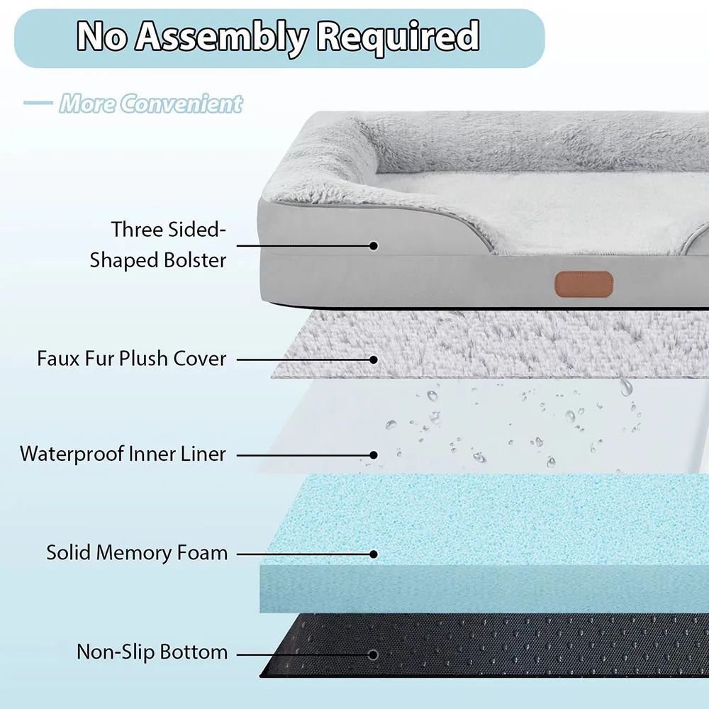 High Quality Orthopedic Memory Foam Dog Sofa Bed with Waterproof Liner & Non-Slip Base