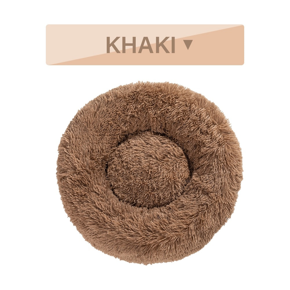 Fluffy Plush Donut Dog Bed – Soft Long Fur Washable Pet Sofa