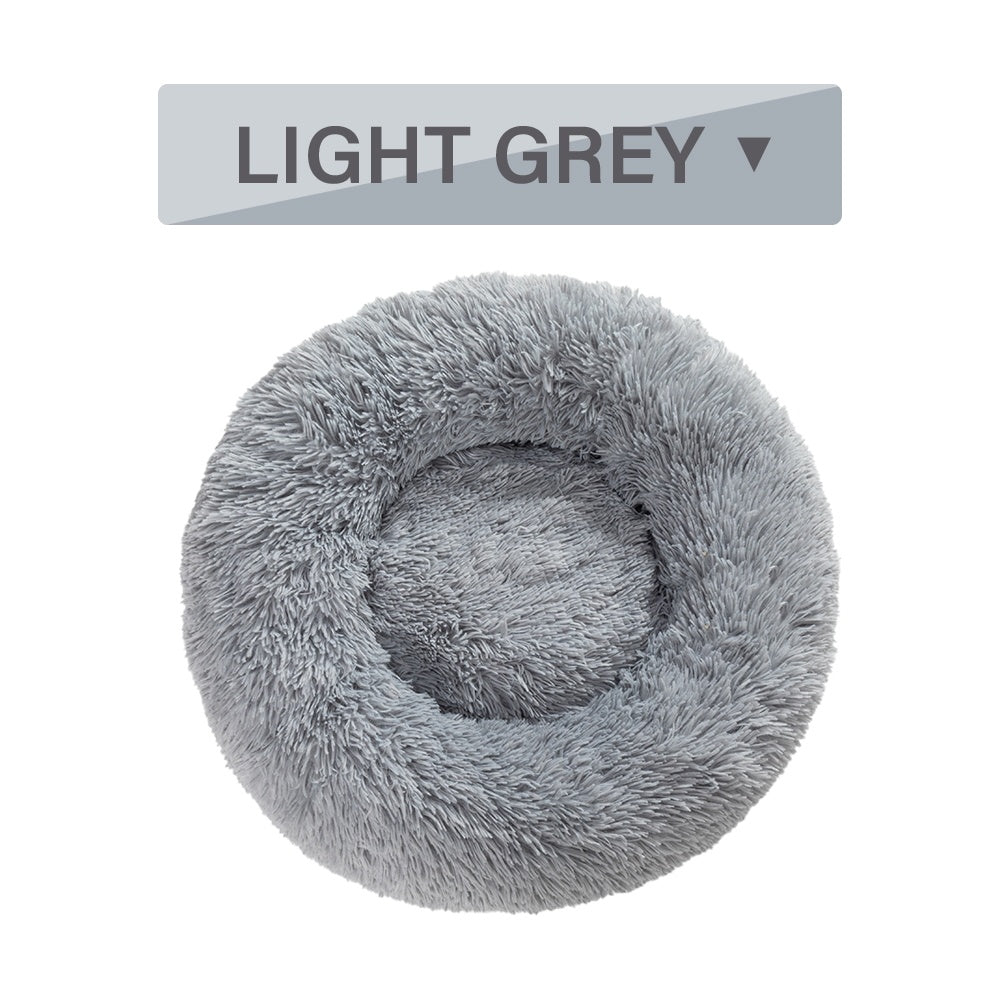 Fluffy Plush Donut Dog Bed – Soft Long Fur Washable Pet Sofa