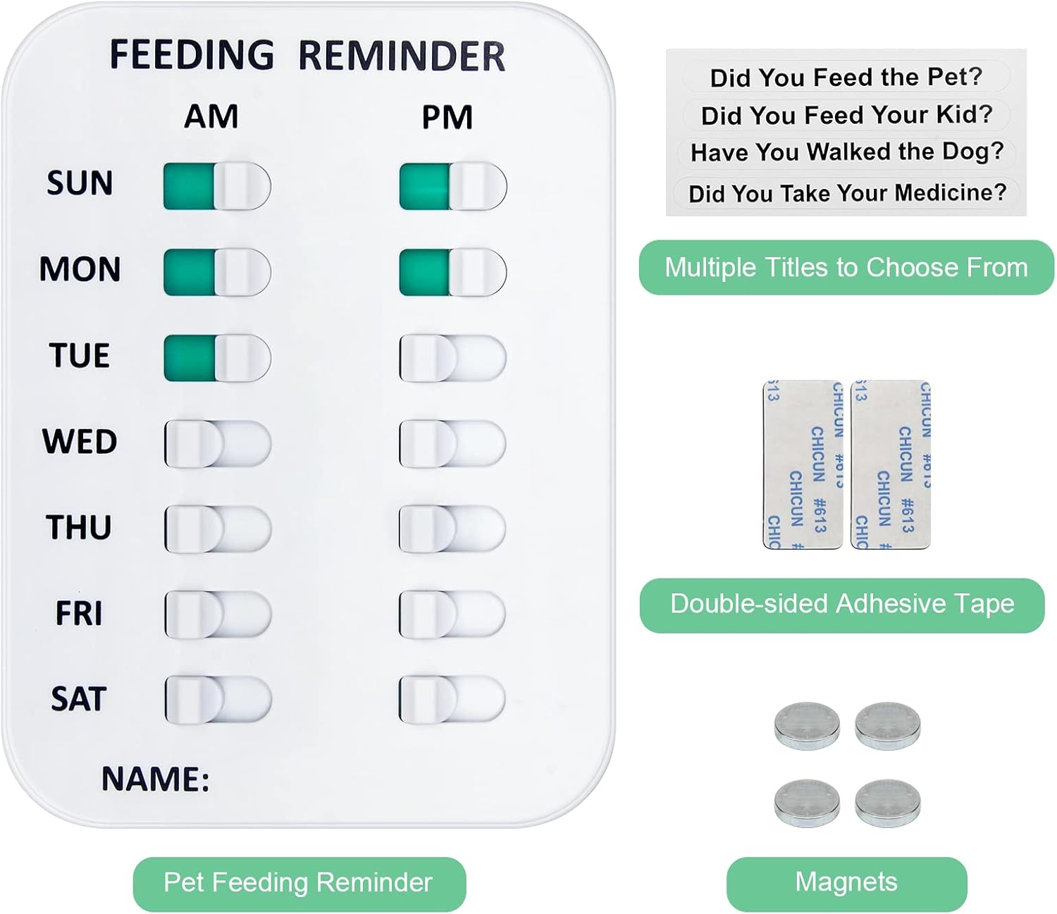 Pet Feeding Reminder Magnetic or Double Sided Adhesive, Prevent Overfeeding