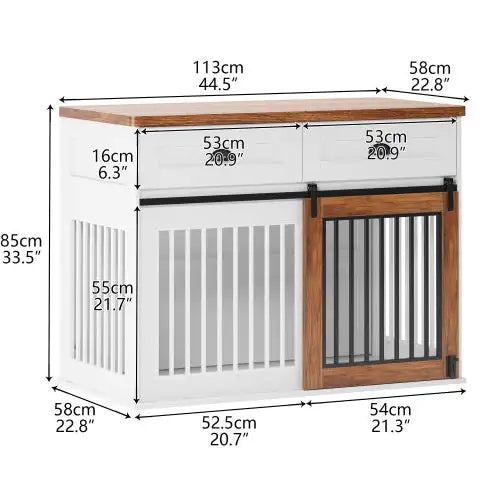 PawCraft™ Dual-Door Wooden Dog Crate & Side Cabinet