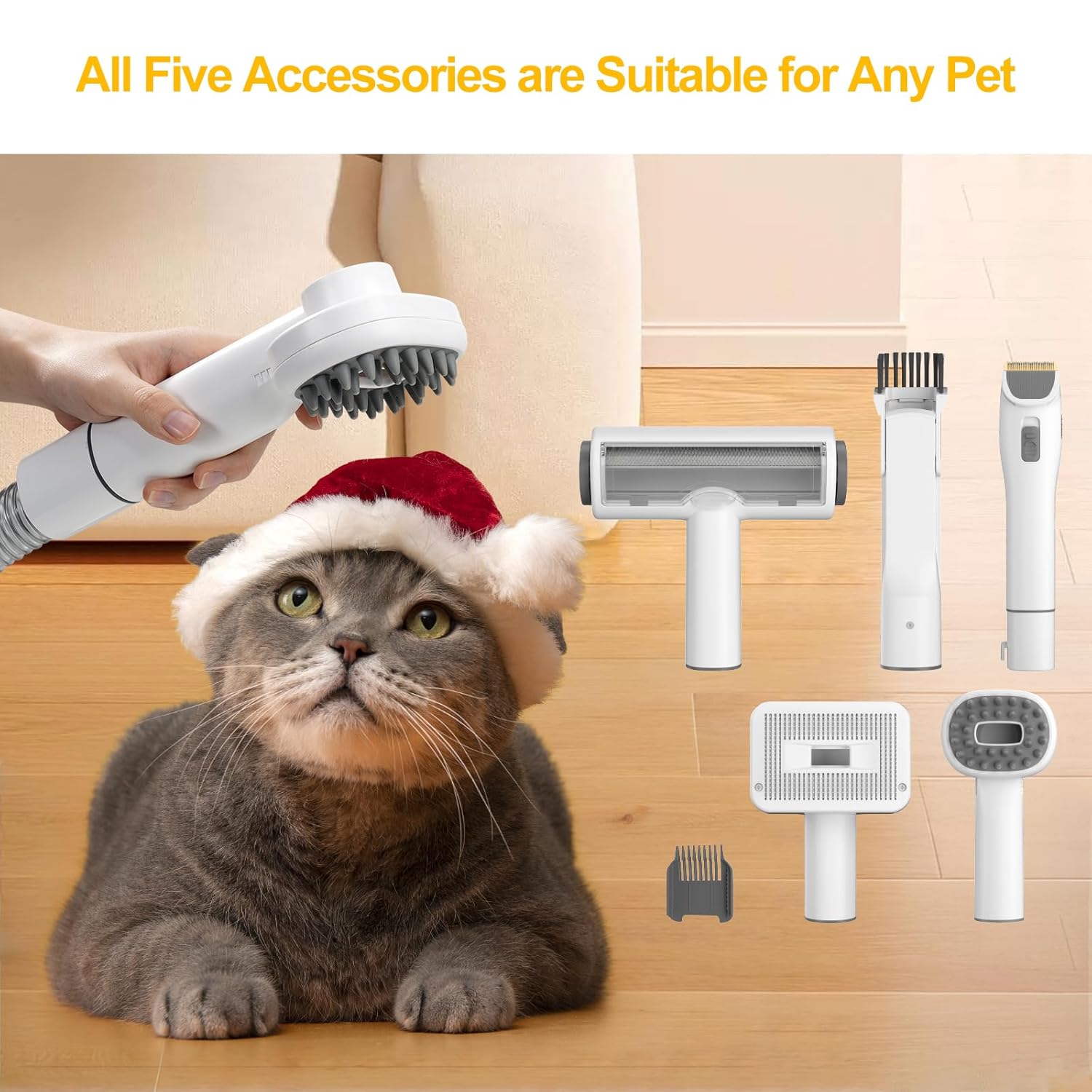 Dog Grooming Vacuum Kit – 1.5L Dust Cup, 12,000 Pa Shedding Brush (White)