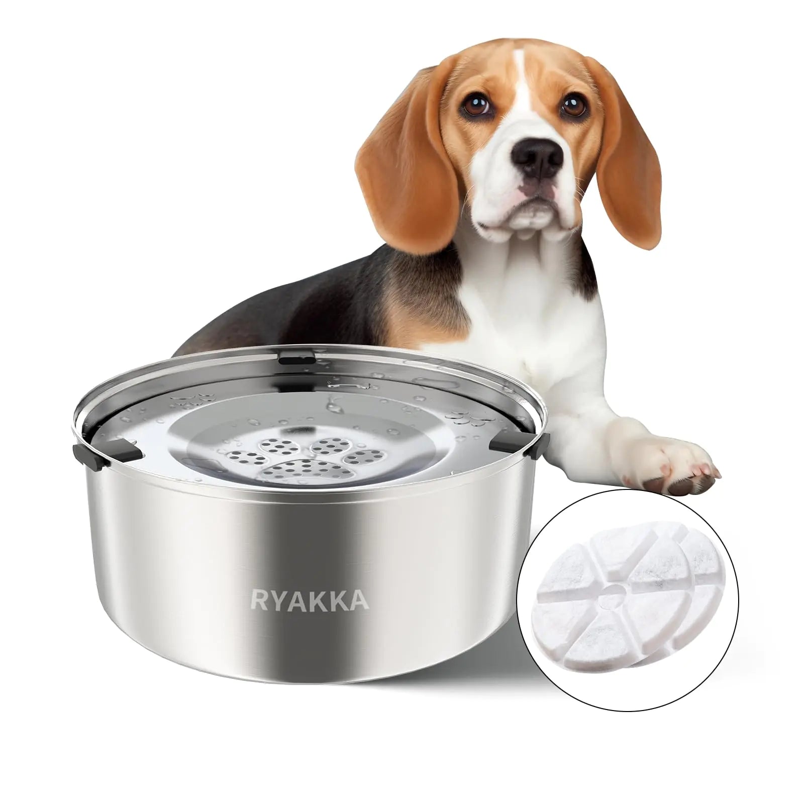 RYAKKA 3L Stainless Steel Splash-Proof Dog Water Bowl – Slow-Drinking, Filtered Hydration System (2-Pack)