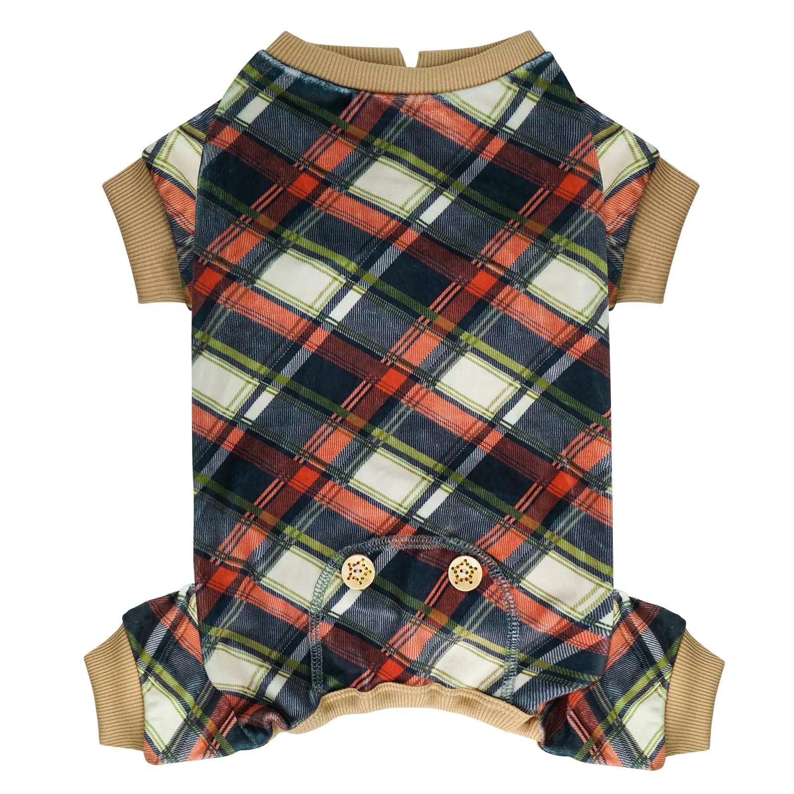 KYEESE Dog Pajamas Soft Dog Pajamas for Small Medium Dogs Stretchable Dog Onesie Velvet Checkered Dog Coat Comfy Dog Pjs Dog Apparel Dog Clothes Khaki XL