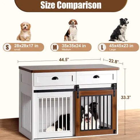 PawCraft™ Dual-Door Wooden Dog Crate & Side Cabinet