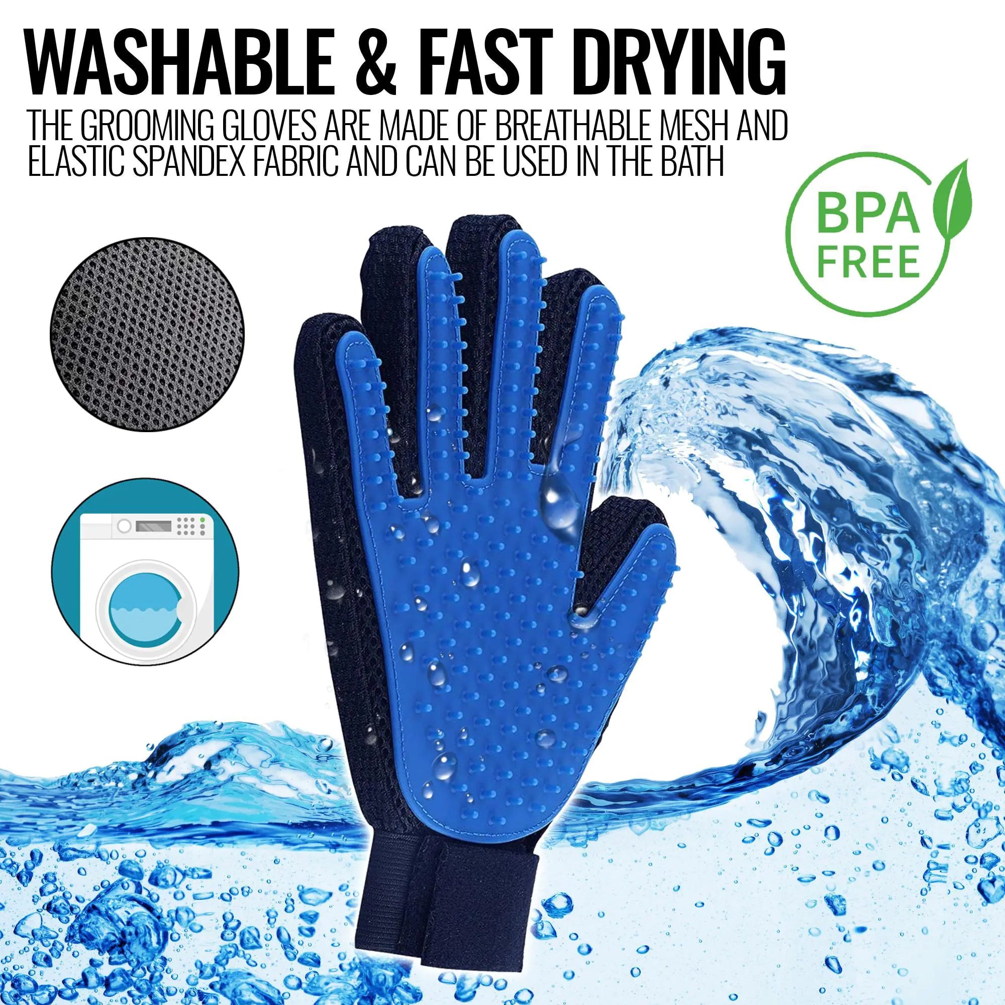 Pet Grooming Gloves (2pc Set — Deshedding, Massage & Hair Removal Mitts)