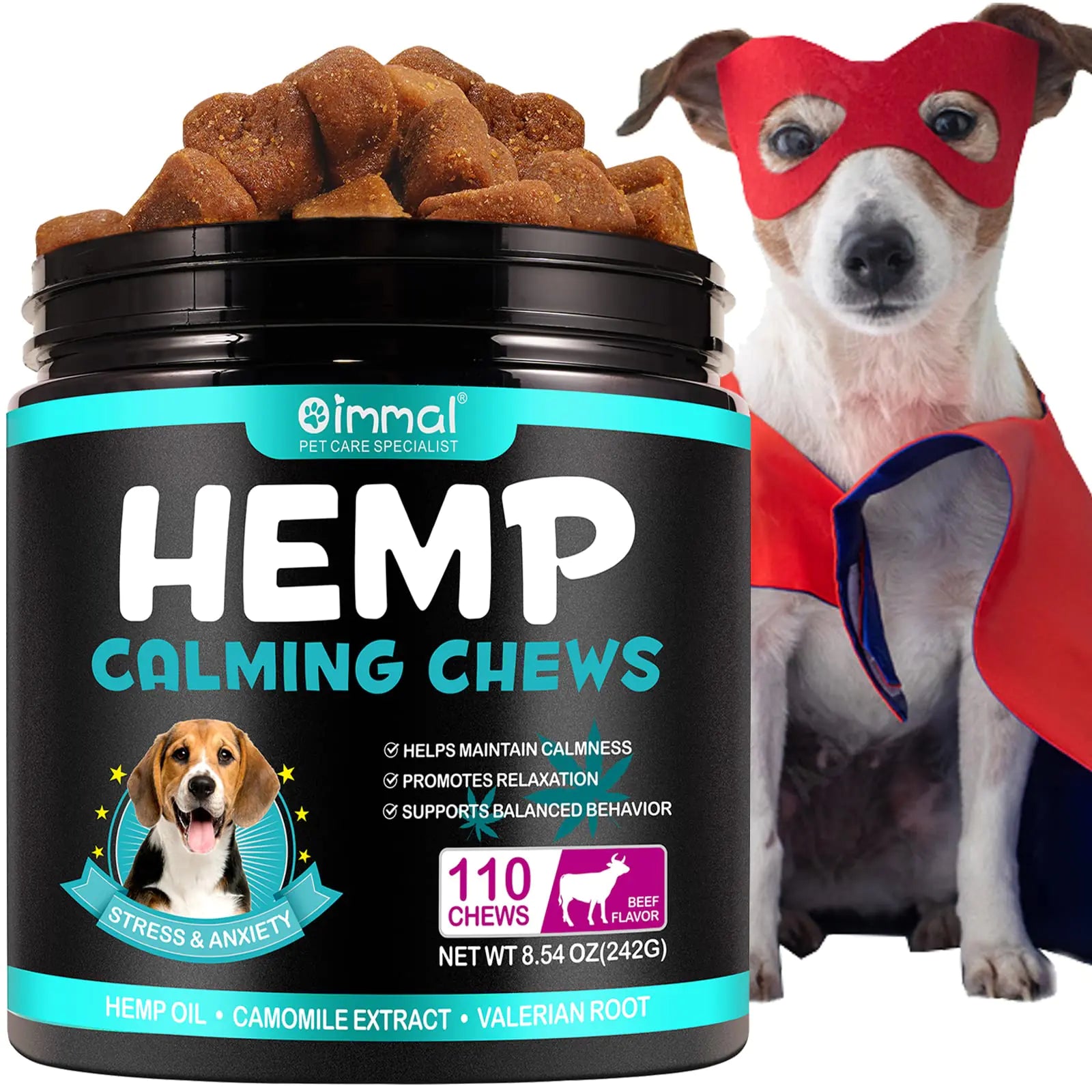 IMMAL Hemp Dog Calming Chews – Natural Relaxation Aid, Beef Flavor (110 Count)