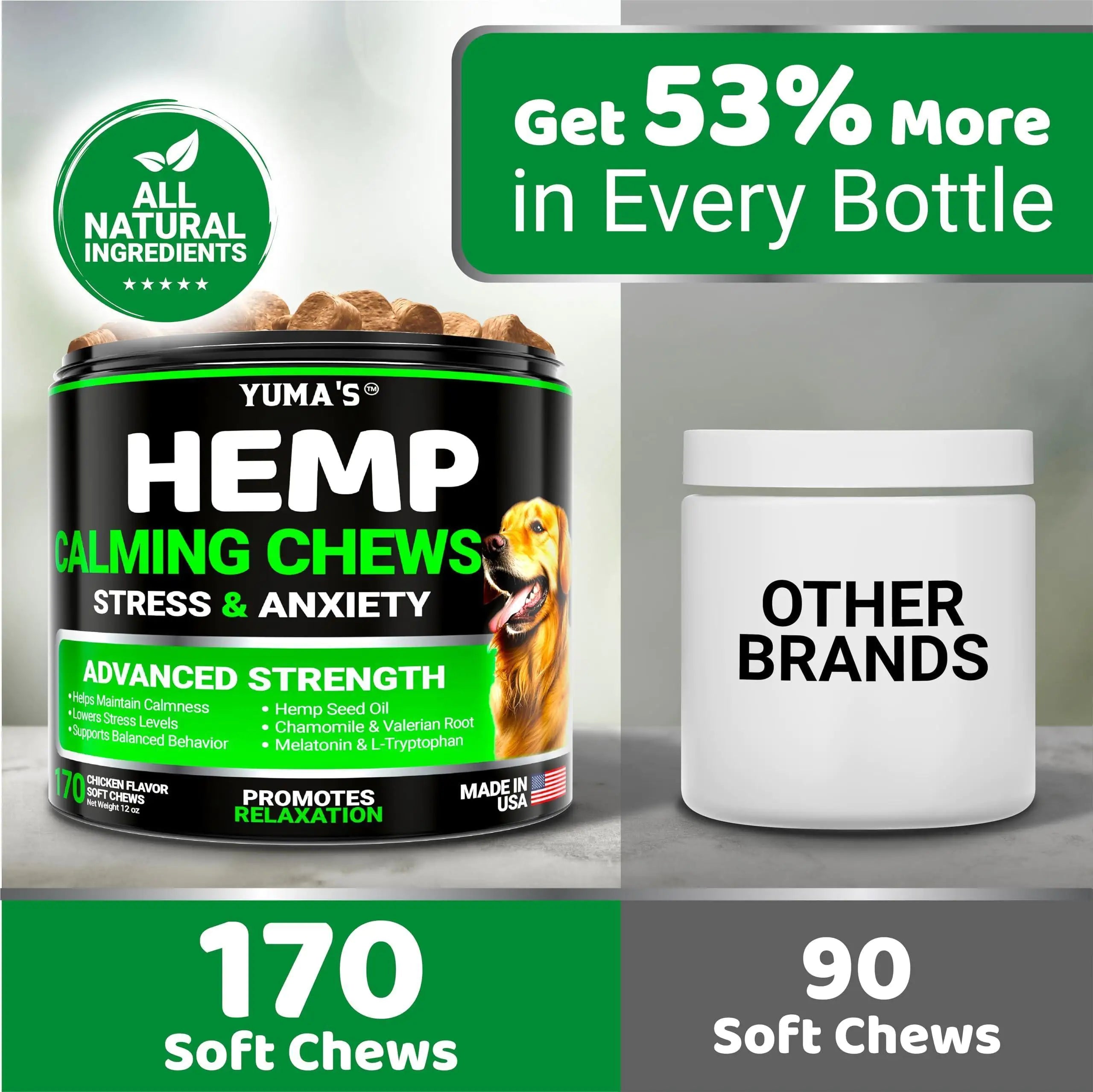 YUMA'S Hemp Calming Chews, 170 Chews Chicken Flavor