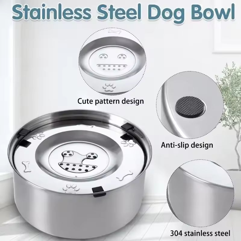 RYAKKA 3L Stainless Steel Splash-Proof Dog Water Bowl – Slow-Drinking, Filtered Hydration System (2-Pack)