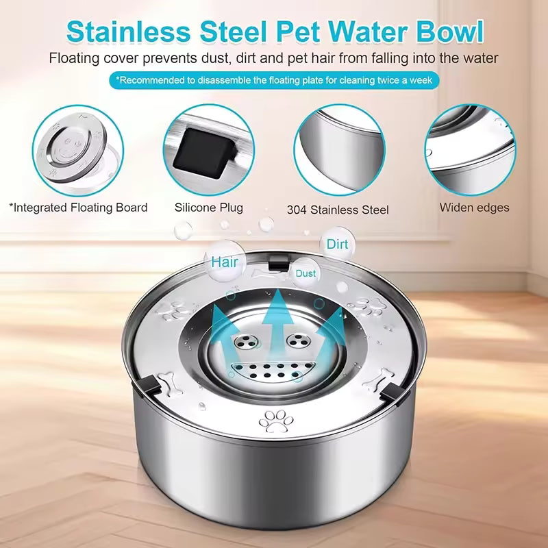 RYAKKA 3L Stainless Steel Splash-Proof Dog Water Bowl – Slow-Drinking, Filtered Hydration System (2-Pack)