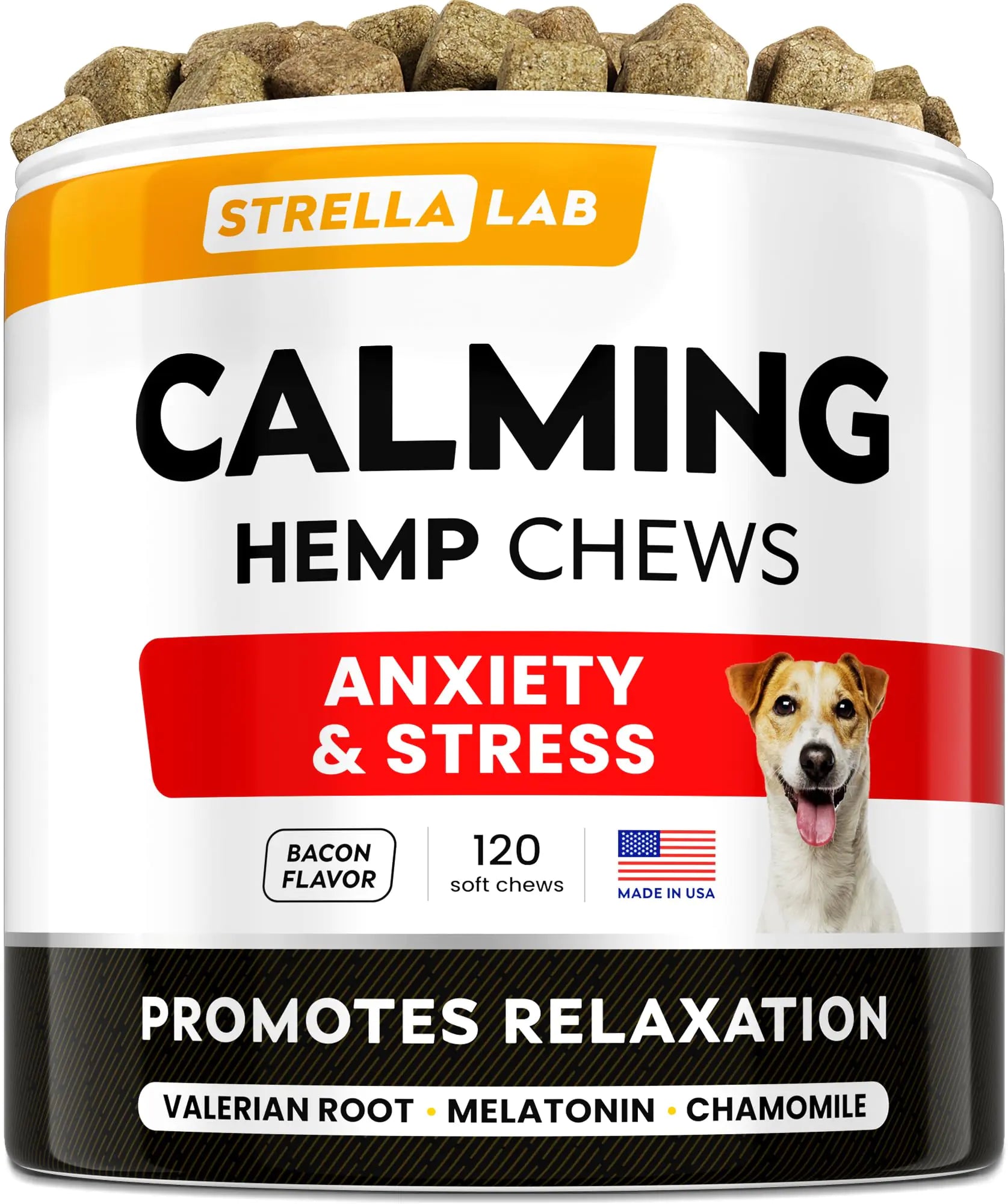 STRELLALAB Hemp Calming Chews for Dogs - 120 Bacon Flavored