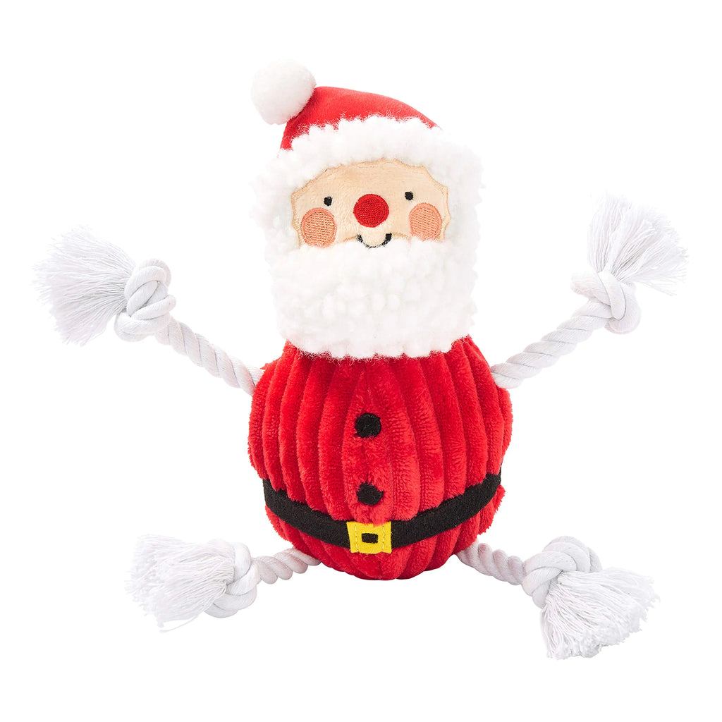 Pearhead The Real Santa Claus Holiday Dog Toy Durable Corduroy Rope Toy Stuffed Plush Chew Toy with Loud Squeaker Christmas Stocking Stuffer for Pets