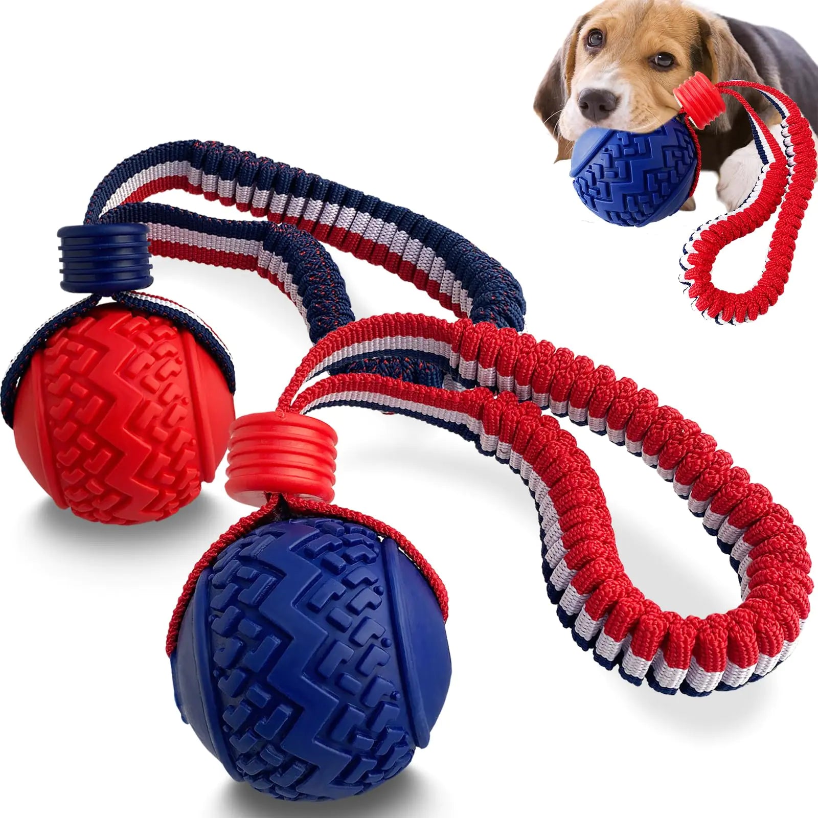 WIDJOQI Pet Ball Dog Toy Ball Toy Dog Ball with Rope pet Interactive Toy Rope Dog Ball Toy Throwing Toy Ball Small and Medium-Sized Dogs Tough Rope Durable Dog Ball TPR Rubber Ball (LTQ)