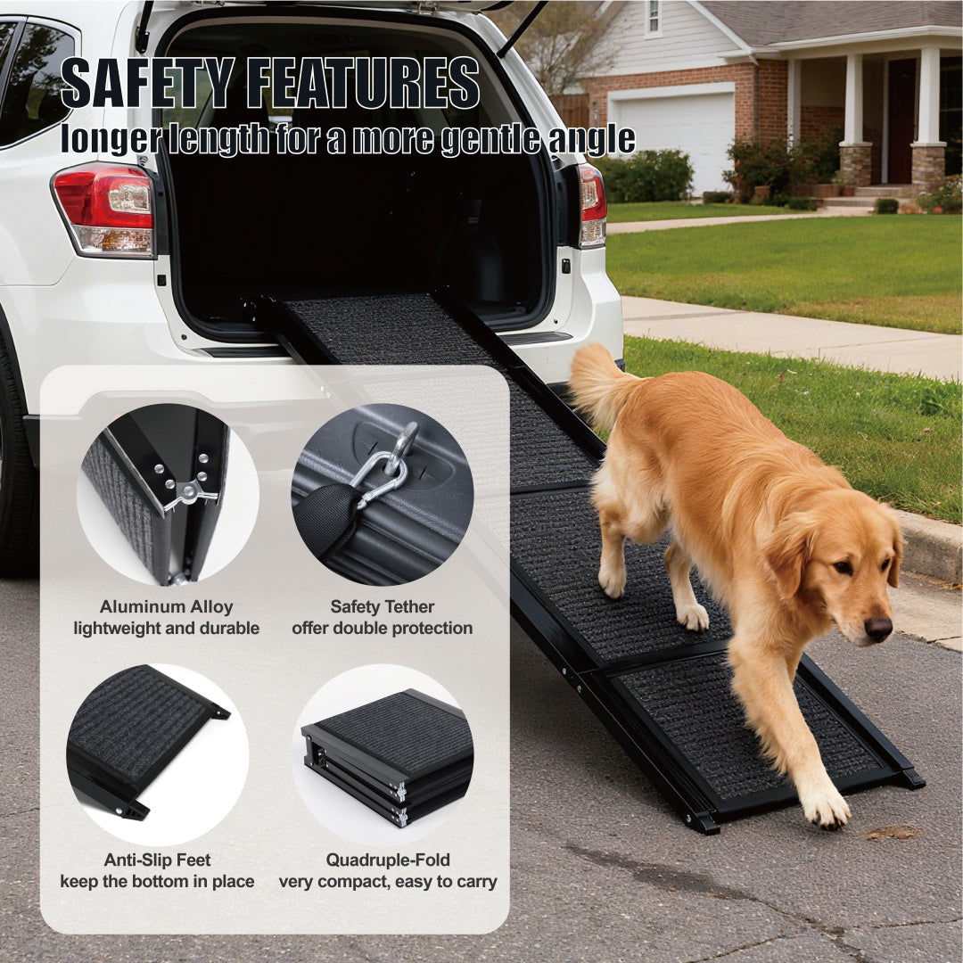 65″ Folding Dog Car Ramp – Lightweight Aluminum Ramp with Non-Slip Surface, Supports Up to 250 lbs