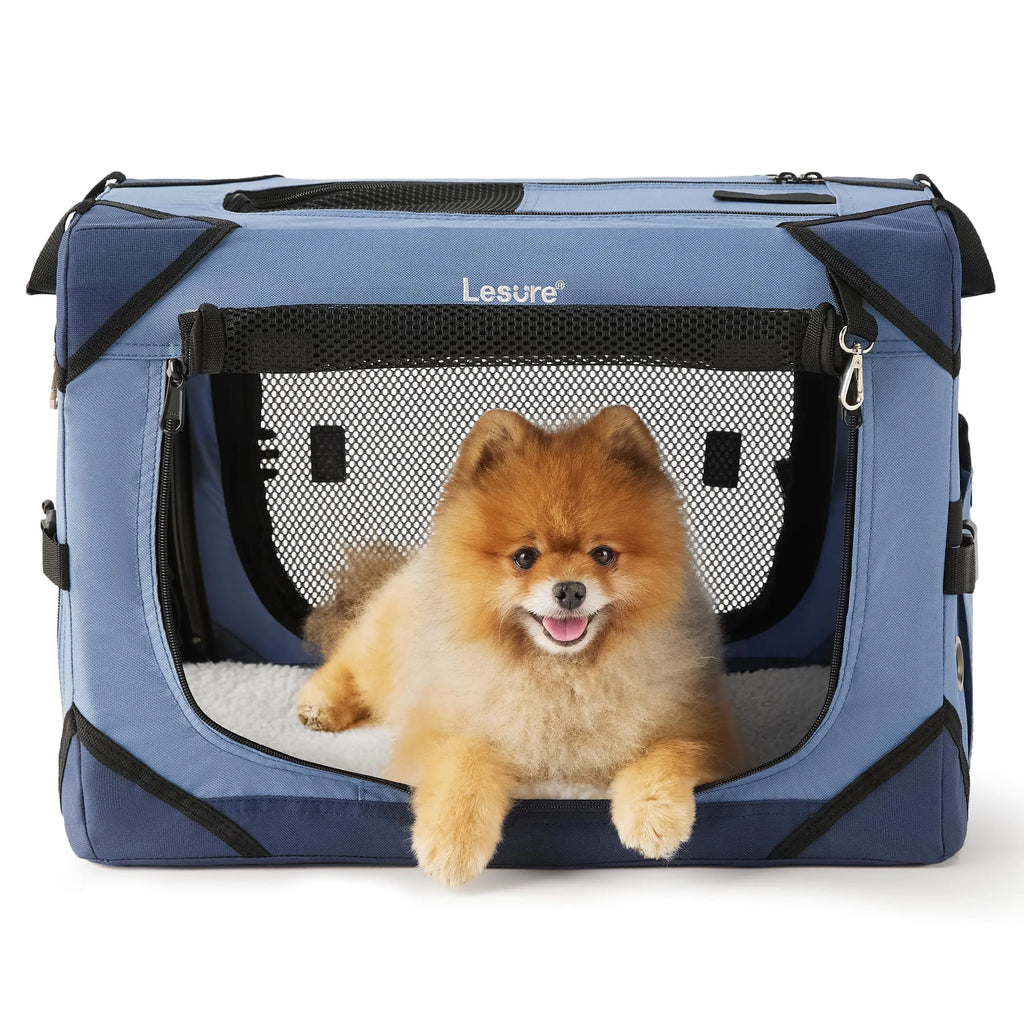 EasyFold Small Dog Travel Crate - (4-Door Kennel, Mesh Windows)