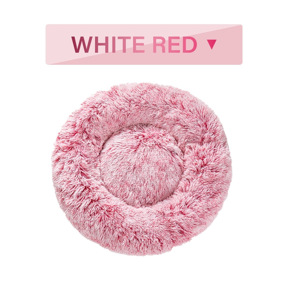 Fluffy Plush Donut Dog Bed – Soft Long Fur Washable Pet Sofa