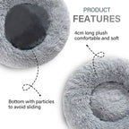 Fluffy Plush Donut Dog Bed – Soft Long Fur Washable Pet Sofa
