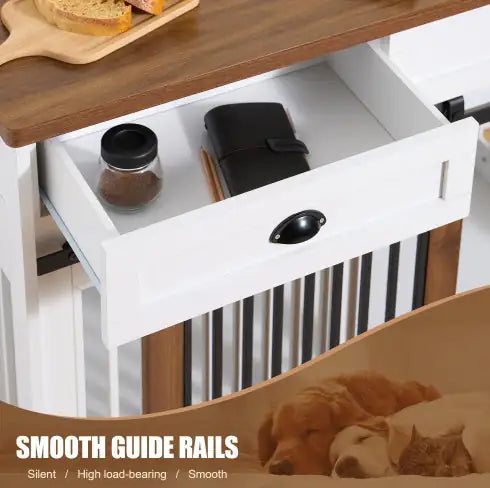 PawCraft™ Dual-Door Wooden Dog Crate & Side Cabinet