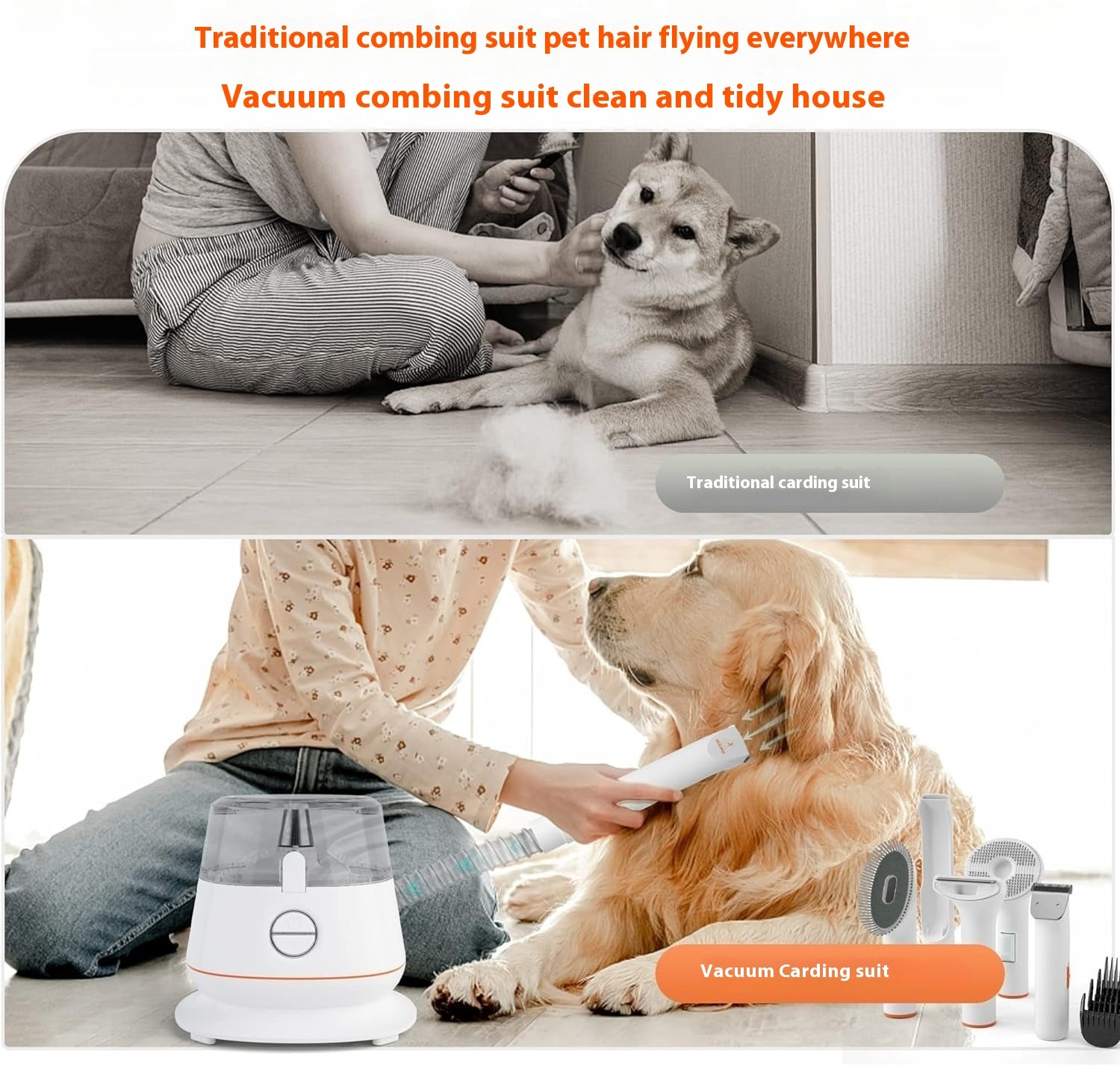 Dog Grooming Vacuum Kit – 1.5L Dust Cup, 12,000 Pa Shedding Brush (White)