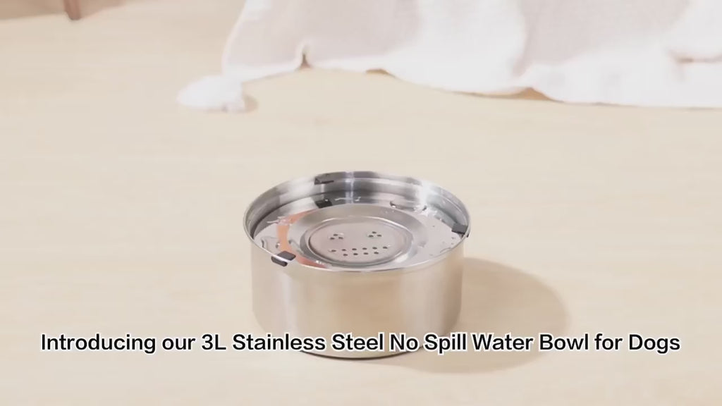 RYAKKA 3L Stainless Steel Splash-Proof Dog Water Bowl – Slow-Drinking, Filtered Hydration System (2-Pack)