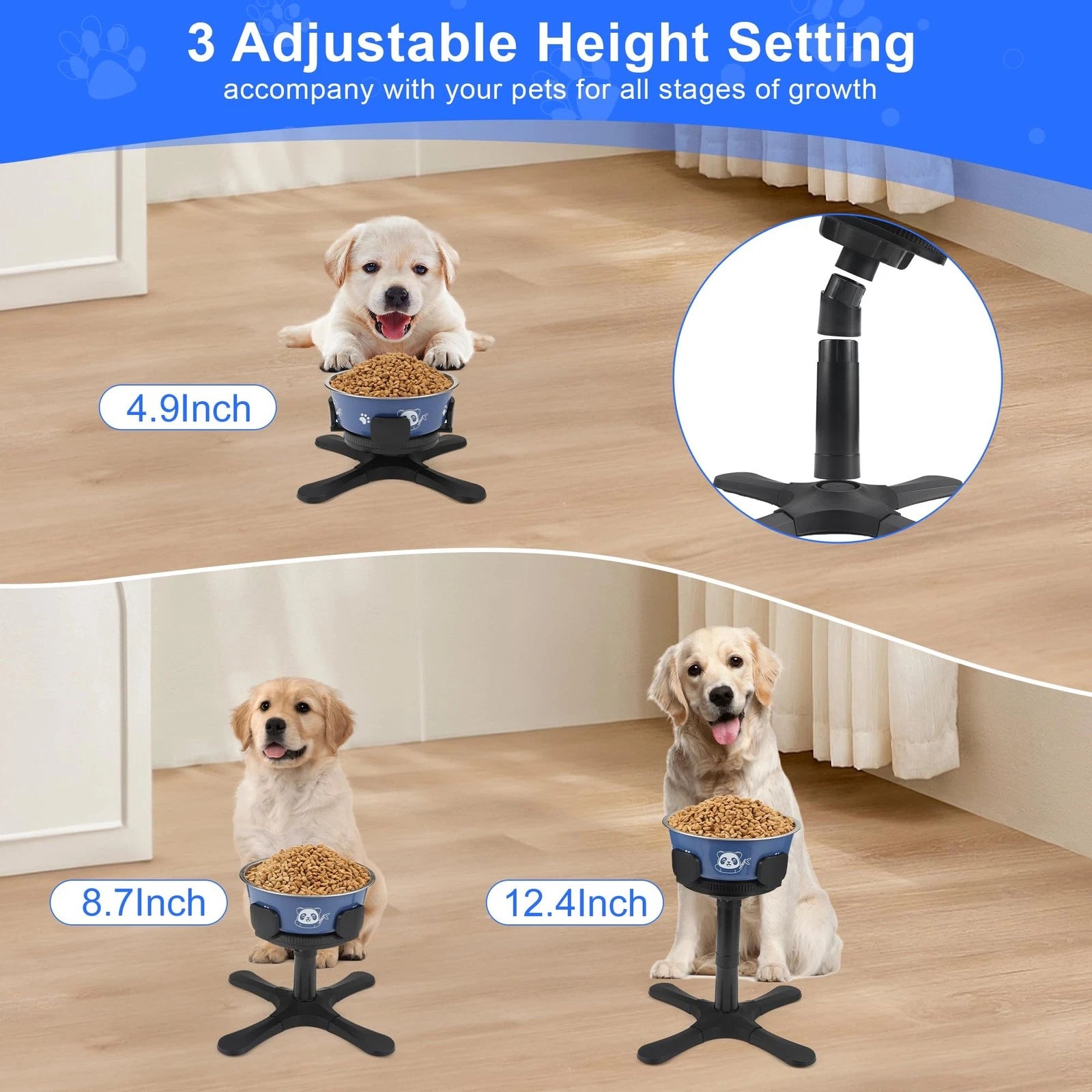 Elevated Adjustable Dog Bowl Stand – Raised Feeding Stand with 3 Heights & Tilted Angle for Medium & Large Dogs (2-Pack)