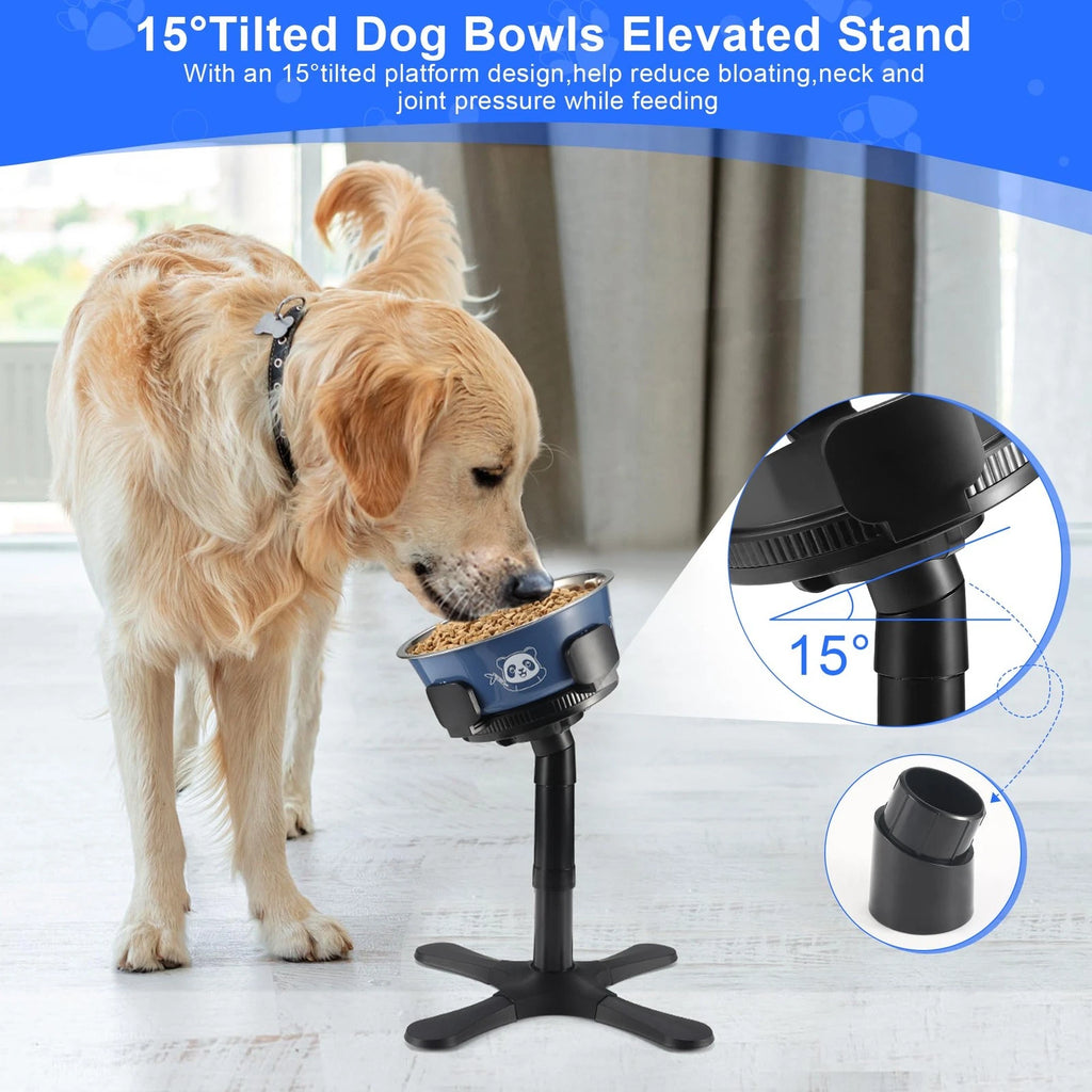 Elevated Adjustable Dog Bowl Stand – Raised Feeding Stand with 3 Heights & Tilted Angle for Medium & Large Dogs (2-Pack)
