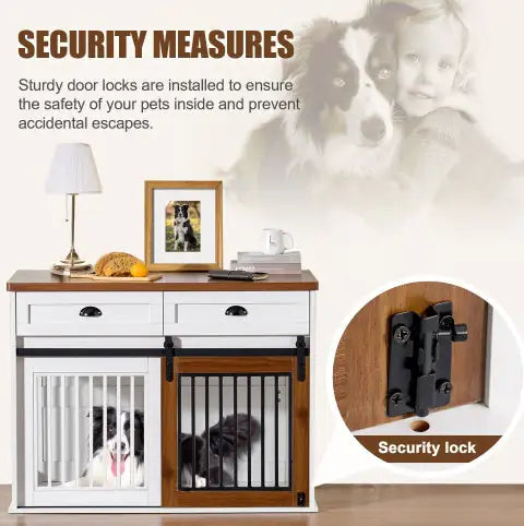 PawCraft™ Dual-Door Wooden Dog Crate & Side Cabinet